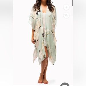 One Hundred Stars Heron Long Kimono in Aqua, one size